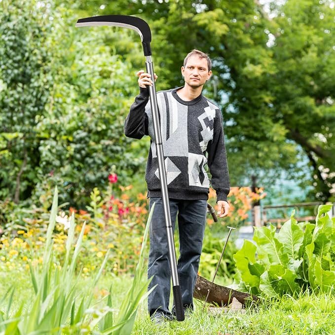 Scythe Tool for Grass Cutting Weeding Sickle Garden Tools for Clearing Bushes Brush Vines in Yard Fields Ditches Paths Landscaping Weed Razor Cutter Machete for Farming Harvesting