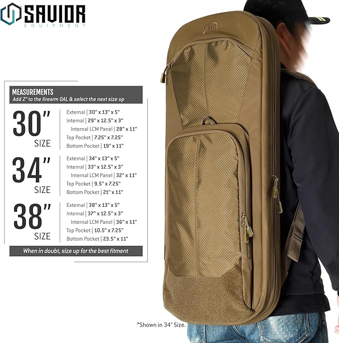 Savior Equipment Specialist Series 30 34 38 Covert Tactical Gun Bag Backpack Soft Case with Compartment Low Profile Bug Out Truck Bag (Flat Dark Earth Tan 30)