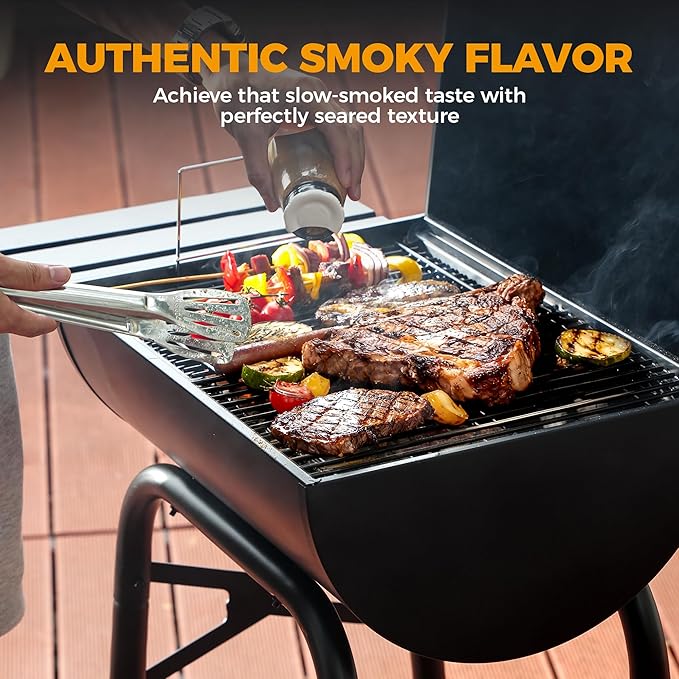 MASTER COOK Barrel Charcoal Grills with Foldable Side Tables Outdoor Smoke Barbecue bbq grill for Camping Patio Backyard Party Picnic Garden Black