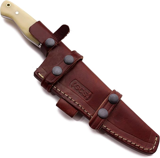 GCS Handmade Bone Handle D2 Tool Steel Chef Knife with leather sheath Full tang blade designed for Hunting &amp EDC GCS 132