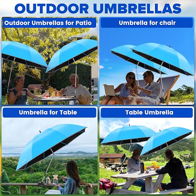 Beach Umbrella2PACK 48.7inch Chair Umbrella with Clamp adjustable 360°UV Protection Large Camping Chair Umbrellas for Camping chair Glof CartTable(ChairTable not include)