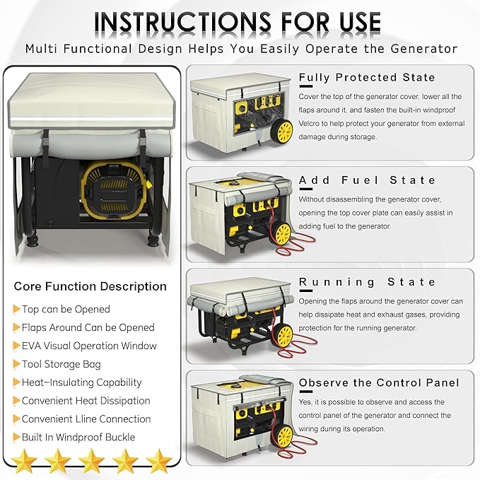 Generator Covers While Running 32x24x24 Inches1680+400D Double Layer Portable Heavy Duty Dustproof/Waterproof Generator Covers for 5000W-10000W Frame Generators Beige