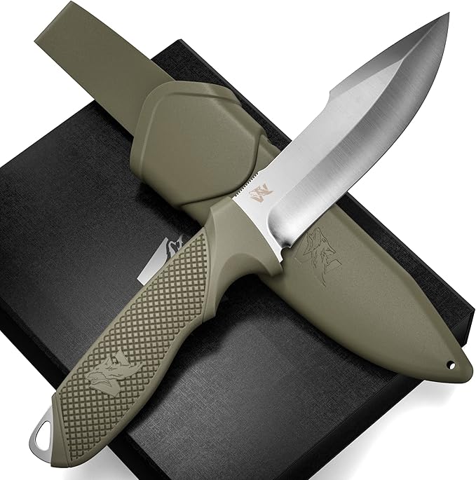 ODENWOLF WOLF-I Full Tang Survival Knife with Sheath - Stylish Tactical Fixed Blade - Made of D2 Steel - Bushcraft and Camping Knife Survival - Perfect EDC Outdoor Knife with TPE Handle