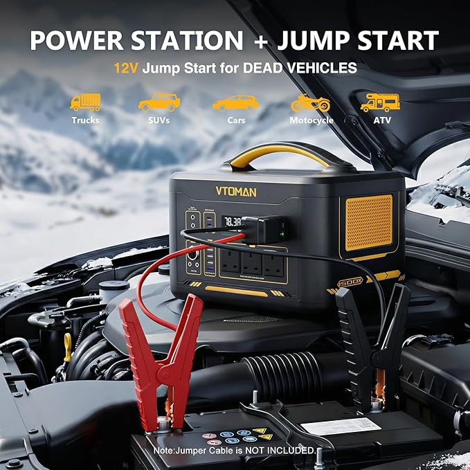 VTOMAN 2376Wh Portable Power Station Jump 1500X Solar Generator with Extra Battery 3000W Peak Durable LiFePO4 (LFP) Battery Station with 1500W AC Outlets PD 100W for Home Backup &amp RV/Van Campin