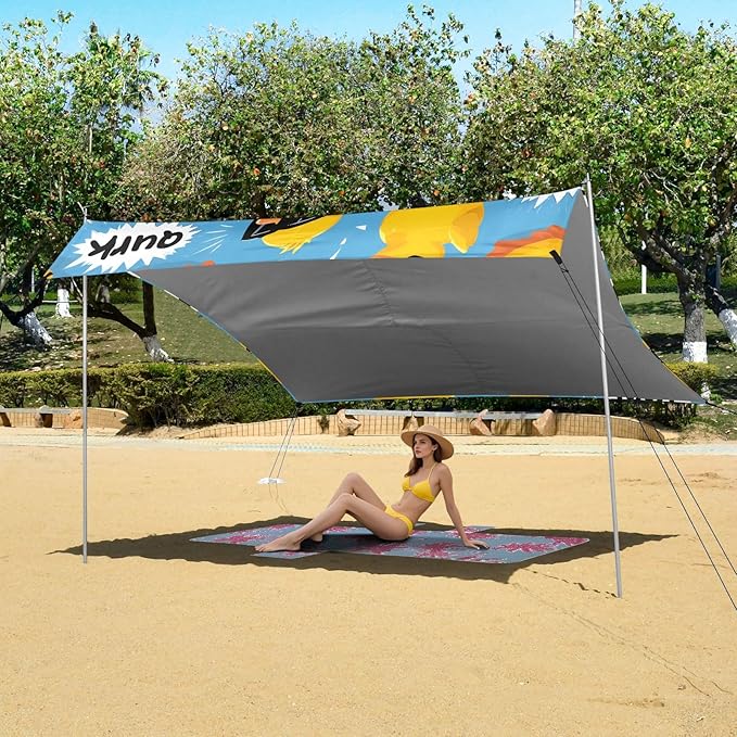 ALAZA Yellow Duck Cool Beach Tent Sun Shelter UPF50+ Protection Beach Shade Canopy w/ 4 Sandbags for Outdoor Camping Fishing Backyard Fun Picnic 10x9 ft