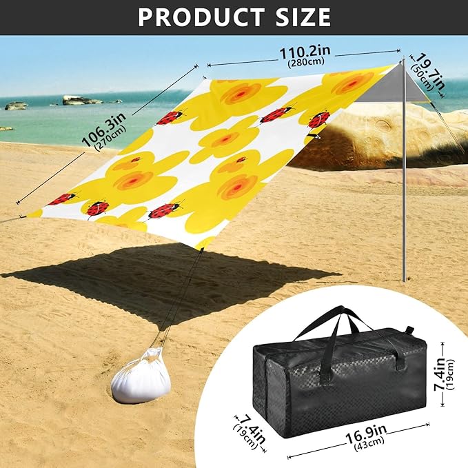 Beach Canopy with Windproof Ropes &amp Sandbags Beach Tent Sun Shade Sun Shelter for Camping Trips Fishing Backyard Fun or Picnics Flowers