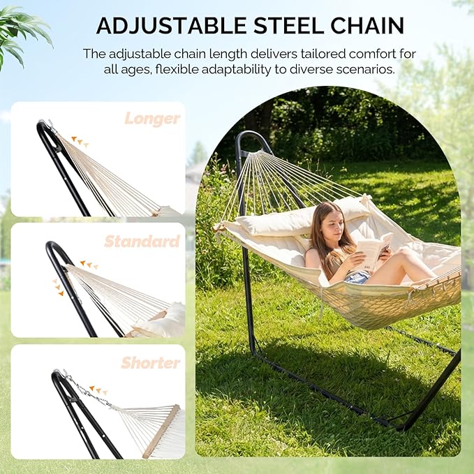 ONCLOUD Hammock with Stand for Outsides Heavy Duty Adjustable Double Hammock Set All-in-one Use Hammock with Stand for Outdoors Patio Garden Yard 550 LBS(White Set)