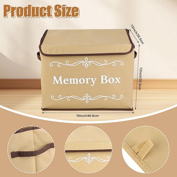 LemonRoad 2Pcs Memory Box Keepsakes for Kid Memory Decorative Storage Box Bin with Lid for Baby Wedding Travel Birthday Anniversary Precious Milestones Gift Loved Ones Treasured 16x12x12''(Linen)