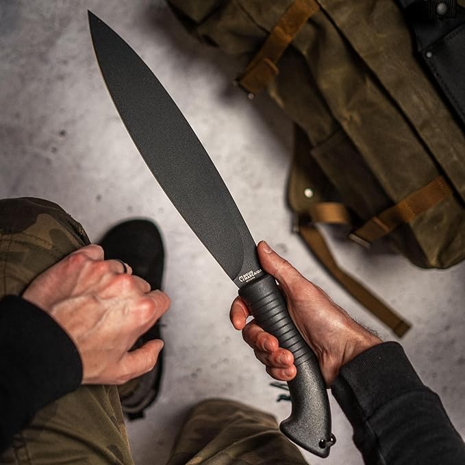 BATTLBOX BattlSpear Fixed Blade Knife Doug Marcaida Design 12in 1065 Carbon Steel Blade Machete Hybrid Multitool - Bushcraft Camping Field Use