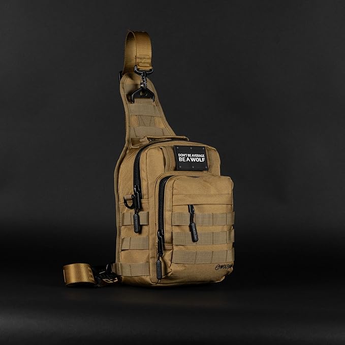 WOLFpak 9L Tactical Sling Bag (Khaki) | Concealed Carry CCW Backpack | Military Crossbody EDC Daypack Molle Chest Shoulder Pack for Hiking Travel Work |