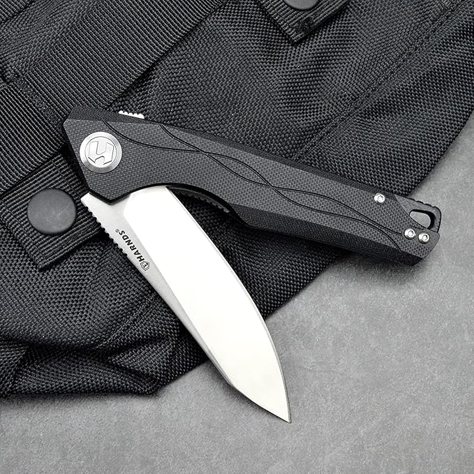 Harnds Harvest Pocket knife with 14C28N Steel Folding Knife with G10 Handle for Camping Hunting Surviral
