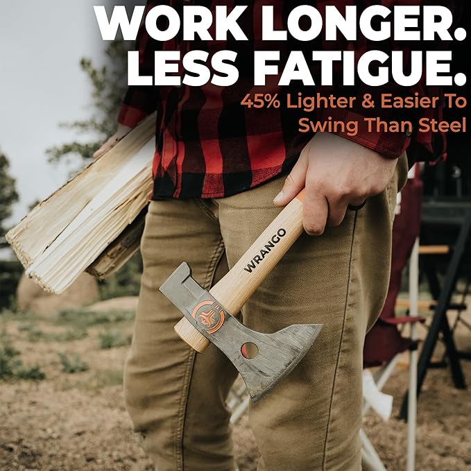 Wrango Tools - Titanium Tomahawk Axe - 45% Lighter Industrial Strength Titanium - Precision Triple-Honed Edge - Slip-Fit Design Includes 18in and 11.5in Hickory Handles - 5% Donated to Help Farmers