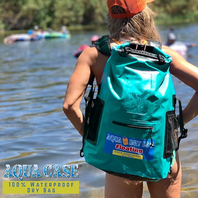 Waterproof Backpack 28L Teal Dry Bag Cell Phone Pouch with Exterior Window for Easy Use During All Water Sports | 28L Large Capacity | Ideal for Hiking Boating Rafting and Travel