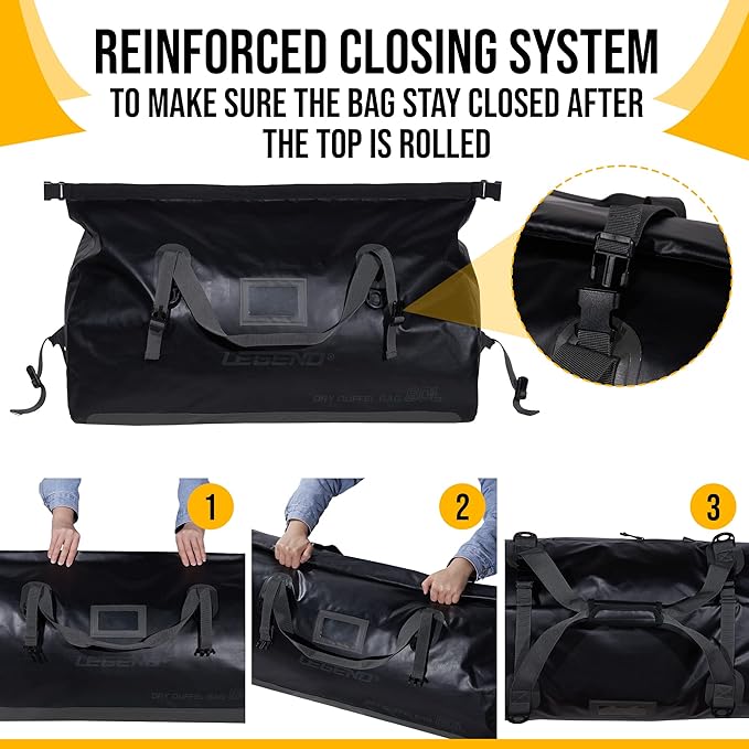 LEGEND Waterproof Duffel Bag - Heavy Duty Duffle Bag for Outdoor Camping Boating &amp Travel Premium PVC Dry Duffel Bag Motorcycle Dry Bag with Durable Strap &amp Handles with Large Storage - 40