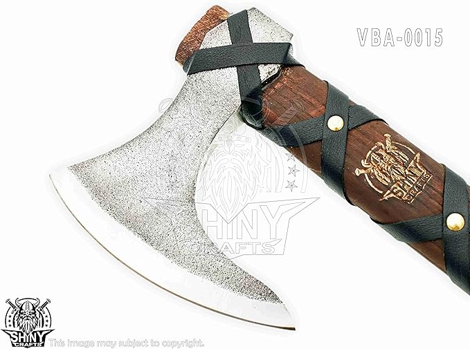 SHINY CRAFTS® Handcrafted Viking Axe – Engraved Nordic Blade with Wooden Handle Unique Gift for Men Collectors Cosplay and Medieval Decor (Brown-SCA-15)