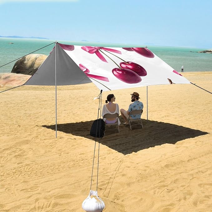 ALAZA Cherry Pink Bow Pattern Beach Tent Sun Shelter Portable Canopy Sunshade for Outdoor Camping Picnics Backyard Fun 10x9 ft
