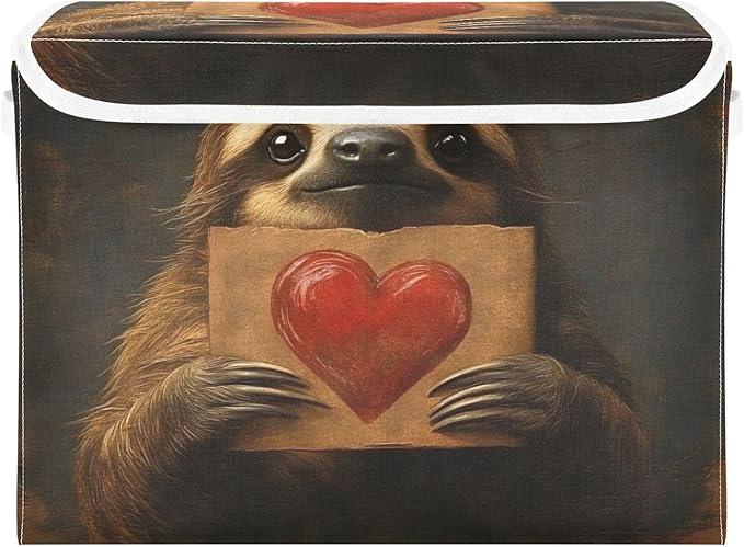 AIXIWAWA Lidded Storage Cube (Sloth with Heart) Fabric Foldable Closet Bins with Flip Lid and Handles Organizer Basket Container 16.5 x 12.6 x 11.8 IN