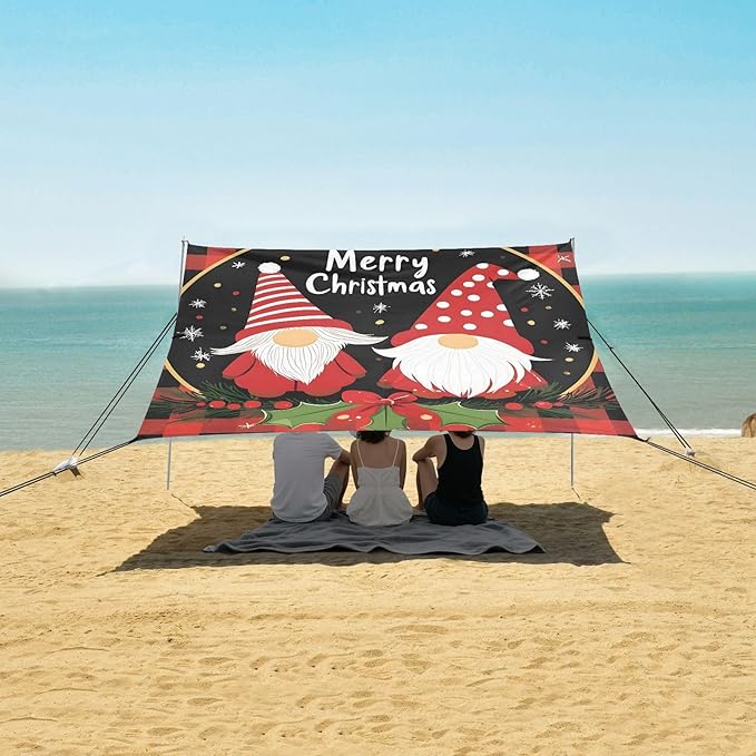 ALAZA Christmas Gnomes Beach Tent Sun Shelter Portable Canopy Sunshade for Outdoor Camping Picnics Backyard Fun 10x9 ft