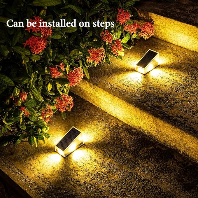 Solar Stair Lights IP65 Solar Step Light for Outdoor Stairs Waterproof for Rain Snow Lights for Patio Garden Porch Deck Front Step (Warm-6Pack)