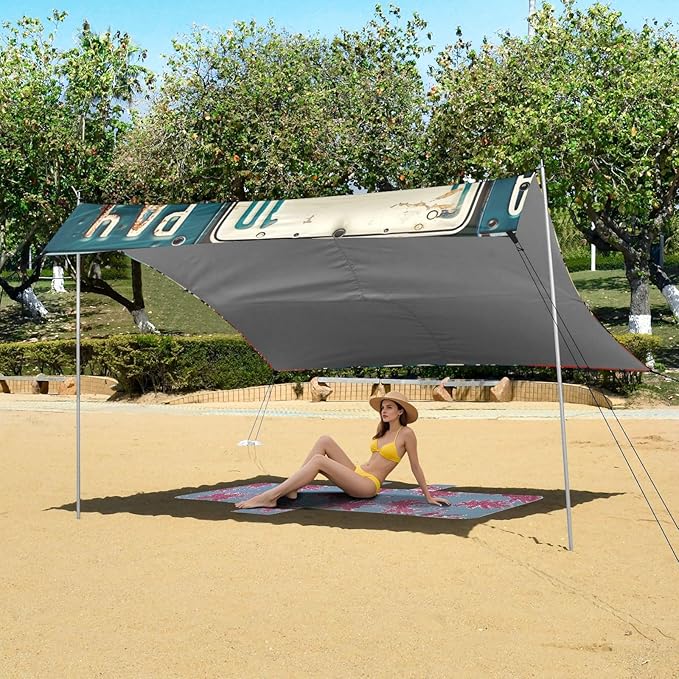 ALAZA Retro Auto License Plates Beach Tent Sun Shelter Portable Canopy Sunshade for Outdoor Camping Picnics Backyard Fun 10x9 ft
