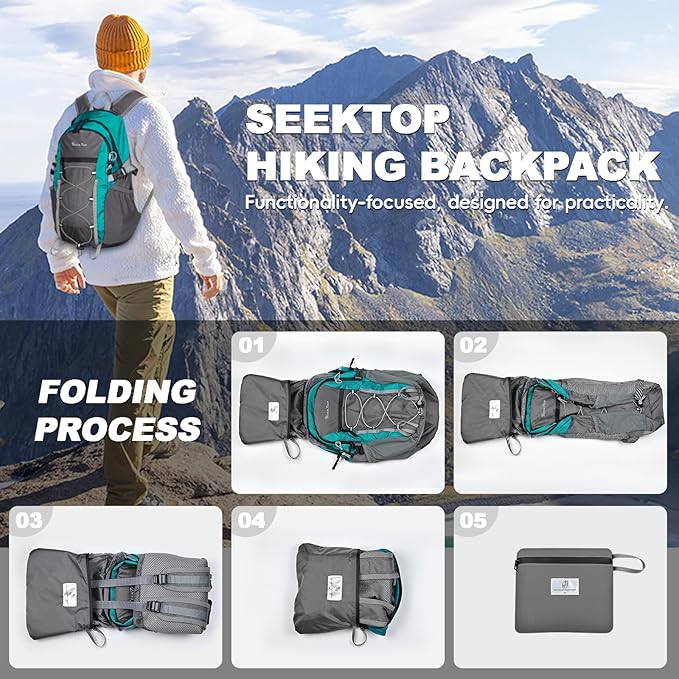Seektop 20L Foldable Waterproof Hiking Backpack Ultralight Small Lightweight Daypack Packable Backpack for Men Woman