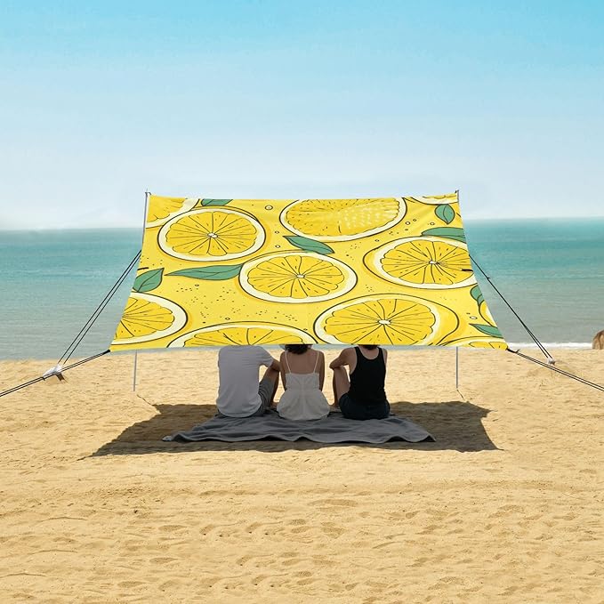 ALAZA Hand Drawn Lemon Leave Beach Tent Sun Shelter Portable Canopy Sunshade for Outdoor Camping Picnics Backyard Fun 10x9 ft