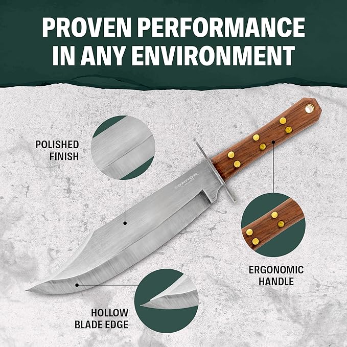 Condor Tool &amp Knife Undertaker Knife - 1075 High Carbon Steel - Full Tang Hunting Knives with Sheath - Walnut Handle - Hand Crafted Welted Leather Sheath - 10.2in Blade - 24 oz