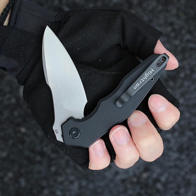 Hightron Mini Ventura Pocket Knife Flipper Folding Knife with 2.85 Stonewashed Sharp D2 Blade and G10 Handle EDC Pocket Knives with Pocket Clip for Camping Hiking Black-W