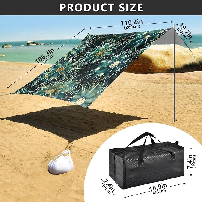 ALAZA Thorn Cactus Beach Tent Sun Shelter Portable Canopy Sunshade for Outdoor Camping Picnics Backyard Fun 10x9 ft