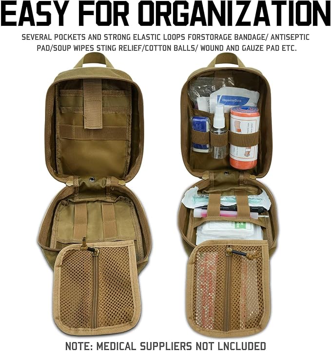 Ifak Pouch Rip Away Molle Tactical Medical Pouch Empty First Aid Kit Bag for Duty Belt (2 Pack-TAN)