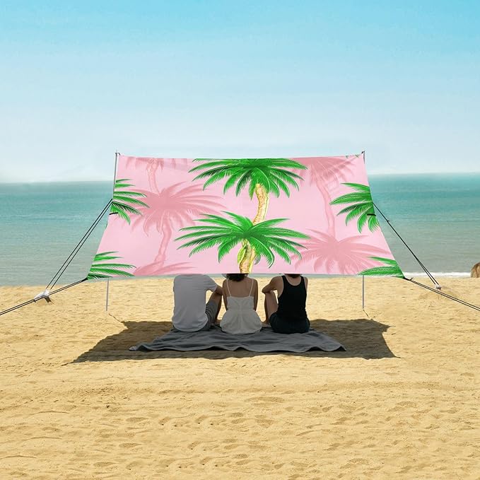 Beach Canopy with Windproof Ropes &amp Sandbags Beach Tent Sun Shade Sun Shelter for Camping Trips Fishing Backyard Fun or Picnics Palm Tree