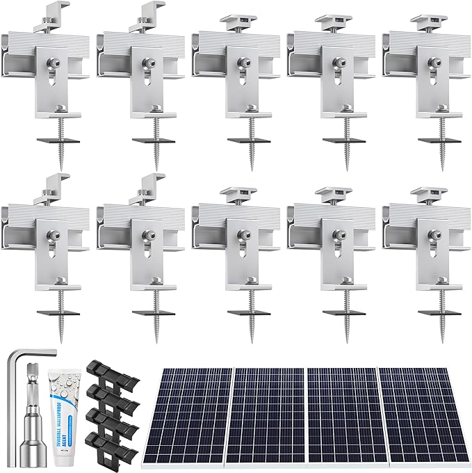 Solar Panel Mounting Brackets Kit 10Pcs Solar Roof Mount Kit for 1-4 Pieces Aluminum Alloy Mount for Flat Pitched Roof Rack Mounting Brackets