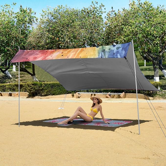 ALAZA Basketball Tie Dye Beach Tent Sun Shelter UPF50+ Protection Beach Shade Canopy w/ 4 Sandbags for Outdoor Camping Fishing Backyard Fun Picnic 10x9 ft