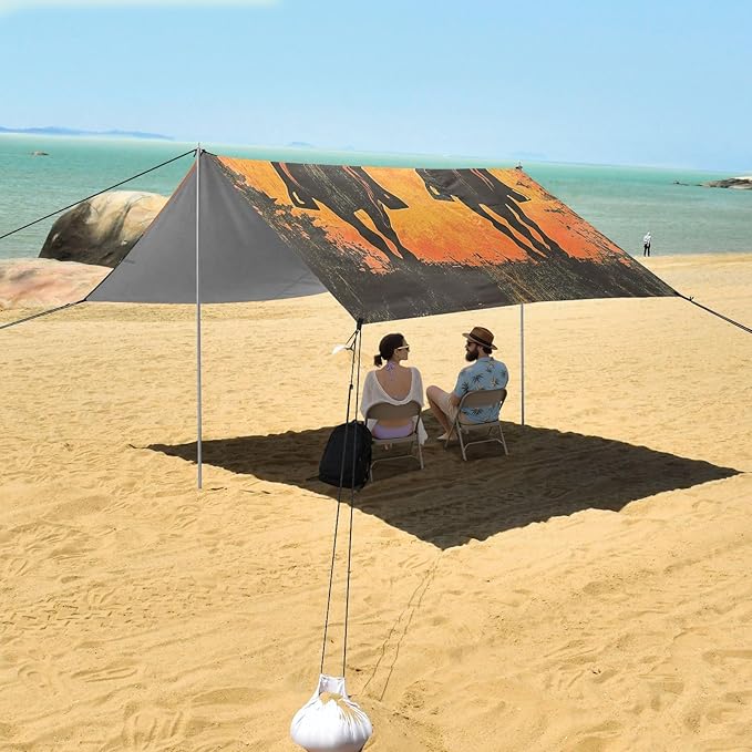 Two Cowboys Beach Tent UPF50+ Protection Lightweight Large Sun Shelter with Sand Shovel Sandbags for Camping Picnics Backyard &amp Fishing