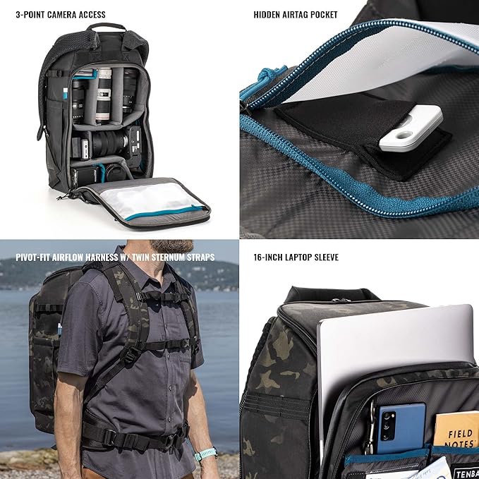 Tenba Axis v2 24L Camera Backpack for DSLR and Mirrorless cameras and lenses plus a 16-inch laptop – MutiCam Black (637-757)