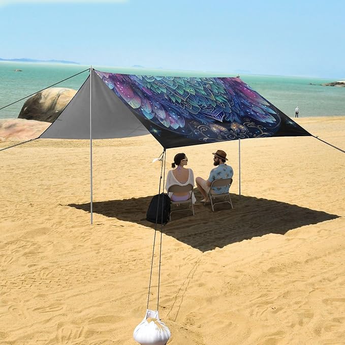ALAZA Owl Starry Beach Tent Sun Shelter Portable Canopy Sunshade for Outdoor Camping Picnics Backyard Fun 10x9 ft