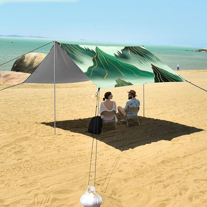 Beach Canopy with Windproof Ropes &amp Sandbags Beach Tent Sun Shade Sun Shelter for Camping Trips Fishing Backyard Fun or Picnics Landscape
