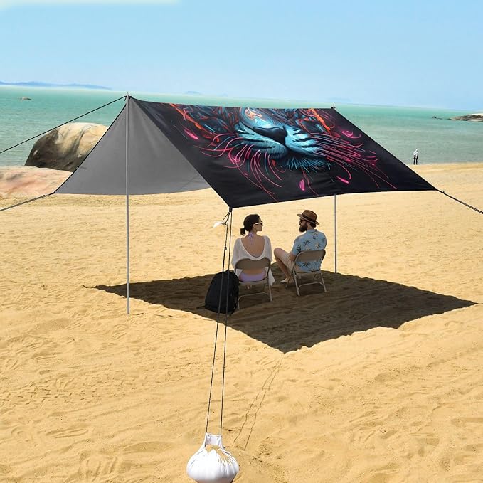 ALAZA Leopard Head Beach Tent Sun Shelter UPF50+ Protection Beach Shade Canopy w/ 4 Sandbags for Outdoor Camping Fishing Backyard Fun Picnic 10x9 ft
