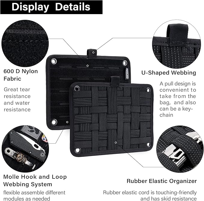 TACTICAL_GEEK TCM EDC Organizer Board Backpack Anti-Slip Elastic Woven Board for Travel Gear Elastic Grid Organizer for Electronics Accessories Travel Cables Chargers and More Black