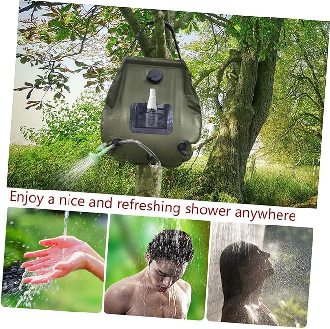 UPKOCH Portable Camping Shower Bag Solar Water Storage with Shower Nozzle for Outdoor Activities for Hiking Beach Fishing and Picnics Olive Green