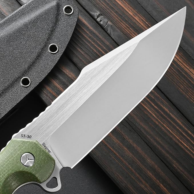 Sitivien ST30 Fixed Blade Knife Sleipner Brushed Steel Blade Micarta Handle Full Tang EDC Straight Knife for Camping Hunting Fishing(Green)