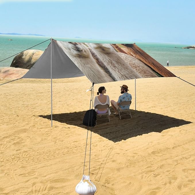 ALAZA Alpaca Llamas Staring Beach Tent Sun Shelter UPF50+ Protection Beach Shade Canopy w/ 4 Sandbags for Outdoor Camping Fishing Backyard Fun Picnic 10x9 ft