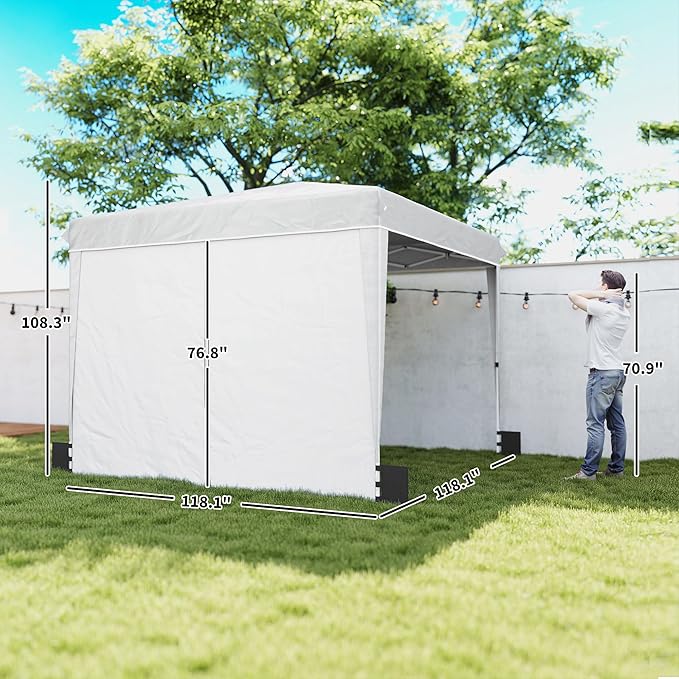 Outsunny 10 x 10 ft Pop Up Canopy Tent with Sidewalls UPF50+ Outdoor Portable Instant Canopy Shelter with Carry Bag Sandbags Adjustable Height for Parties Events Camping White