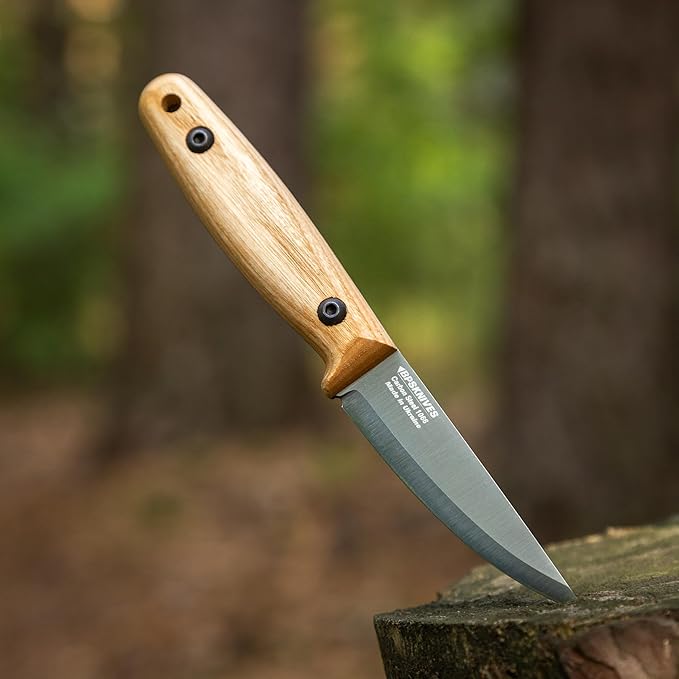 BPSKNIVES Finn Lite - Puukko Knife - Fixed-Blade Carbon Steel Knife with Leather Sheath - Small Full Tang Camping Knives - Scandinavian Camp Utility Knives