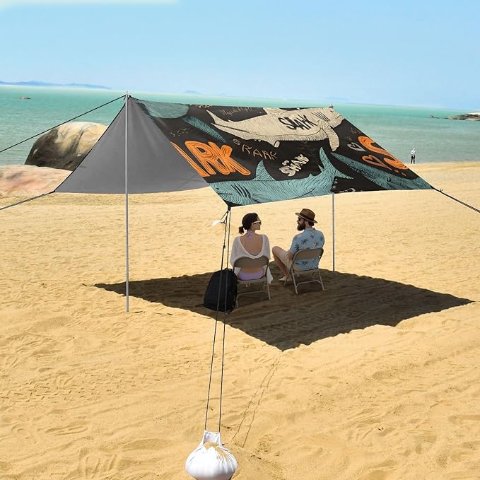 ALAZA Line Shark Pattern Beach Tent Sun Shelter Portable Canopy Sunshade for Outdoor Camping Picnics Backyard Fun 10x9 ft