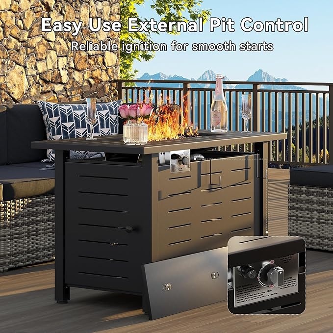 Aoxun 41 Inch Propane Fire Pit–50000 BTU Gas Fire Pit Table with Removable Lid &amp Lava Rocks Rectangle Firepit Table for Outside Patio Deck Backyard Black