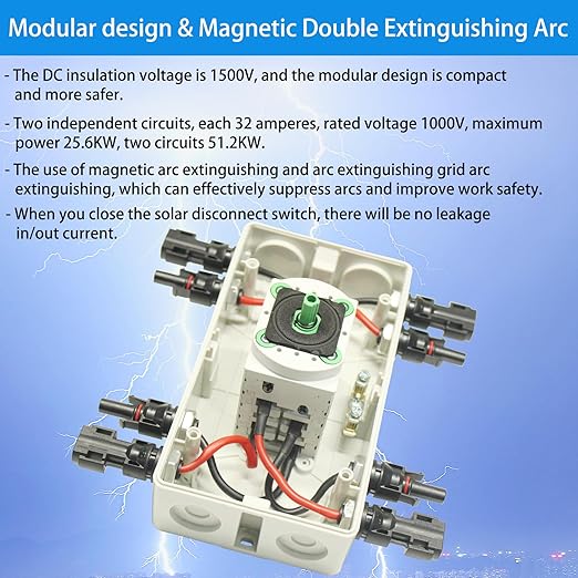 IP66 Waterproof Solar PV DC Quick Disconnect Switch 1000V 64A Solar Panel Disconnect Switch with Connector for Off/On-Grid Systems RV &amp Boats