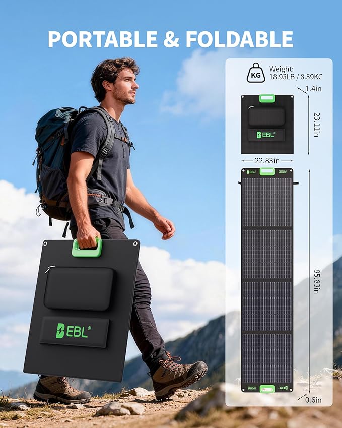 EBL 200W Portable Solar Panel for Power Station Waterproof IP65 Foldable Solar Panel with MC-4 Anderson Output Connector for RV Camping Blackout