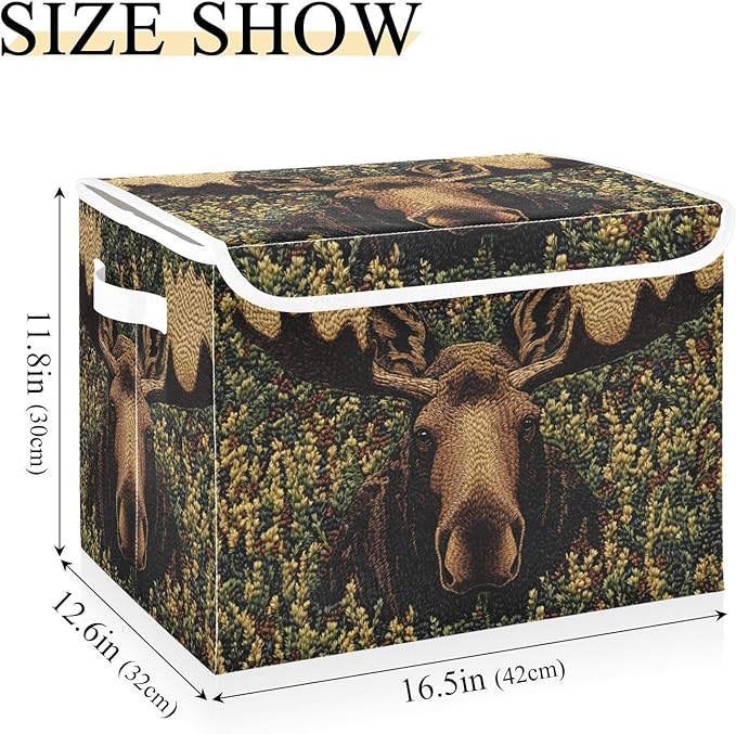Storage Cube with Lid Moos in Bush Print 16.5×12.6×11.8 IN Collapsible Large Capacity Foldable Storage Basket Bin Organizer