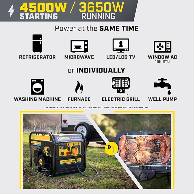 Champion Power Equipment 4500-Watt Electric Start Dual Fuel RV Ready Portable Open Frame Inverter Generator with Quiet Technology and CO Shield®